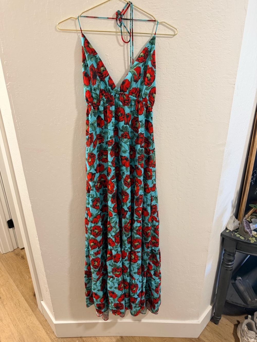 Alice + Olivia Turquoise Dress with Red Floral Pattern